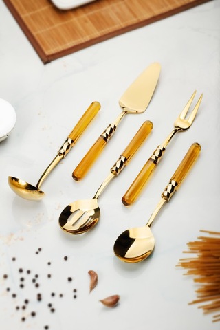 5 Parça Gold Servis Seti & Servis Sunum Seti Amber Kepçe / Kevgir / Sıpatula / Çatal / Kaşık Diğer