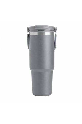 Forzacase 900 Ml Paslanmaz Çelik Pipetli Ve Kilit Kapaklı Kulplu Termos 6 Saat Sıcak/soğuk - Fc1180 Gri