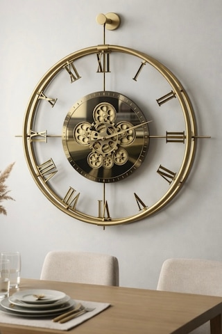 Metaquartz Aksesuar Dönence Gold Roma Rakamlı , Modern Dekoratif Metal Duvar Saati Gold