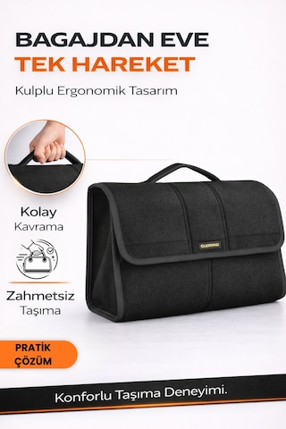 Oto Bagaj Organizer Bagaj Çantası L Boy Kaymaz Cırt Bantlı Velur Kompakt Düzenleyici - Vlx3