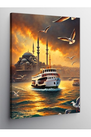 Kanvas Tablo İstanbul Ve Gün Batımı Vapuru 50cmx70cm