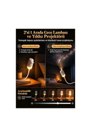 Yıldız Projektörlü Gece Lambası 12 Li Projeksiyon Diskli Uyumlu Adaptör Hediye 12 Li Projeksiyon
