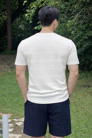 Tarz Cool Fitilli Triko Tişört Erkek Slim Fit Yazlık Premium Basic Üst Beyaz