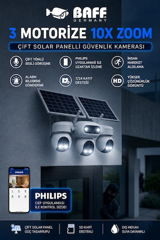 Sım-5874 Çift Solar Panelli 4g Sım Kartlı 3 Lensli Ptz Akıllı Dış Mekan Güvenlik Kamerası Hd Ip Kamera + 60 Gb Sım Kartı Ve 128 Gb Hafıza Kartı Dahil