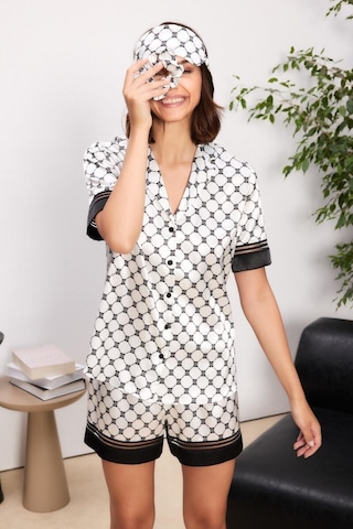 Pierre Cardin Saten Biyeli Kadın Pijama Şort Takımı 1305 Siyah Siyah