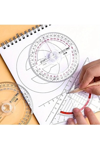 360 Protractor Cetvel, Şeffaf Matematik, Geometri, Tasarım Ve Sanat Projeleri İçin İdeal-1ad Çok Renkli