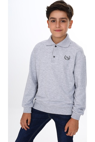 Toontoy Erkek Çocuk Polo Yaka Tnty Baskılı Sweatshirt Gri Melanj