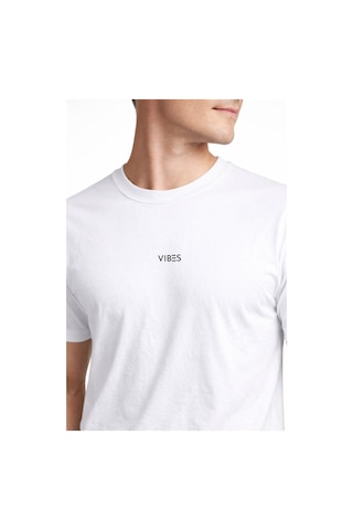 Vibes Minimal Baskılı Unisex Tişört %100 Pamuk Oversize Bisiklet Yaka Günlük T-shirt Beyaz