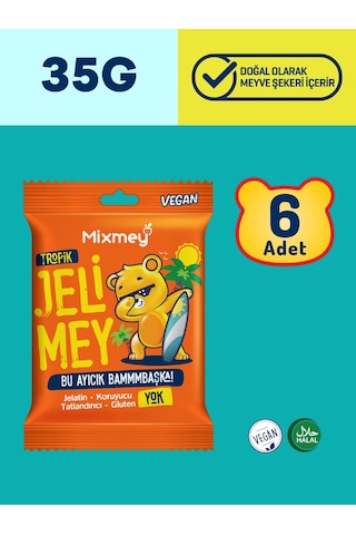 Jelimey Tropik Jelatinsiz Vegan Tropik Lezzet Gummy Bear Ayıcık 6 x 35 G