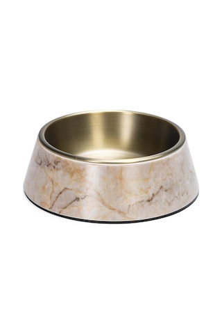 Beeztees Dbl Köpek Mama Su Kabı, Mat Altın Rengi Paslanmaz Çelik, Bej Mermer Görünümlü, 17,5cm, 350m