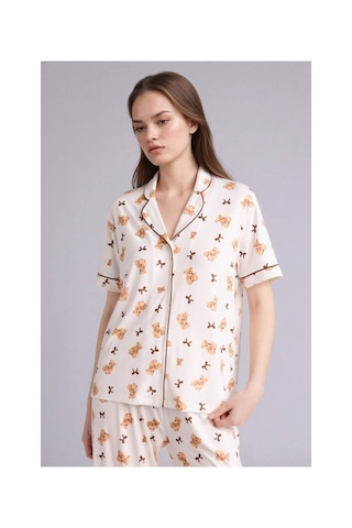 Defacto Softshell Ayıcıklı Pijama Takımı Üst Alt G7965ax26sper98 Ekru-er98