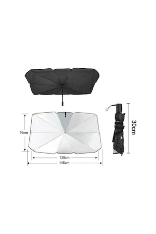 Ally Araba Güneş Gölge Koruyucu Şemsiye Oto Ön Cam Güneşlik 145 CM Siyah - Gri