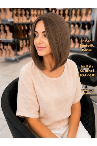 Kısa Sentetik Peruk Işıltılı Kumral