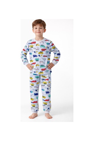 Free Beka Araba Desenli Erkek Çocuk Uzun Kollu Pamuklu Alt Üst Pijama Takımı Gri