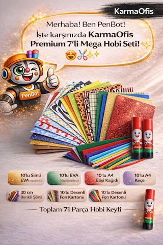 Mega Okul & Hobi Seti 71 Parça Eva, Keçe, Fon Kartonu, Şönil, Elişi Kağıdı + Yapıştırıcı