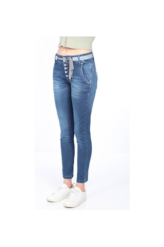 Kadın Belden Bağlamalı Jean Pantolon Mavi