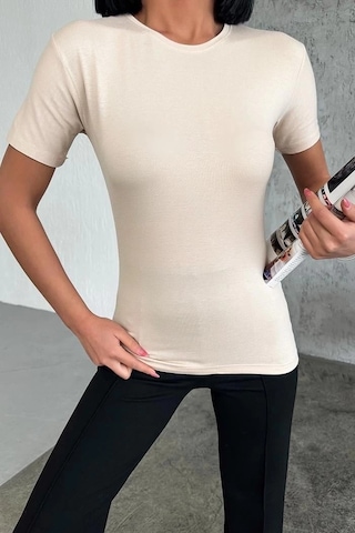 Online Kapsulavm Avm Alışveriş Rahat Ve Şık Kısa Kollu Bisiklet Yaka Likralı Viskon Penye Body Bej Çok Renkli