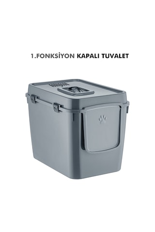 Pribor Hz-500 Xxl 3 Fonksiyonlu Açık / Kapalı Kedi Tuvaleti Ve Taşıma Çantası Gri 56 X 40 X 43 Cm
