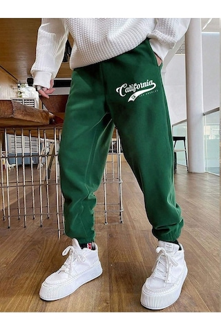 California Ca Eşofman Altı Jogger - Yeşil Baskılı Lastik Paça Yüksel Bel Yeşil