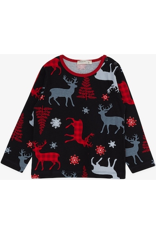 Breeze Erkek Bebek Pijama Takımı Geyik Desenli 9 Ay-3 Yaş, Siyah-siyah Siyah