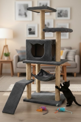 Missidea S9 Kedi Tırmalama Kulesi Platformlu 124 Cm Antrasit
