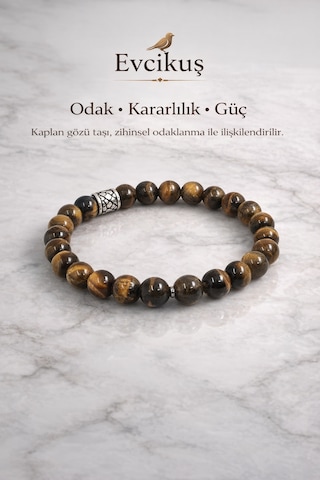 Kaplan Gözü Doğal Taş Bileklik Nazar Koruyucu Şans Bilekliği Unisex Doğal Taş Açık Kahverengi