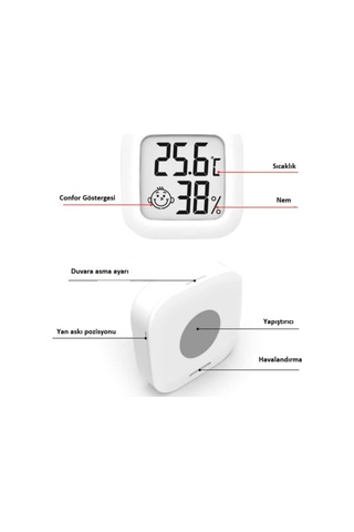 2 Adet Digital Lcd Termometre - Akıllı Sıcaklık Ve Nem Ölçer - Beyaz - Anlık Takip Özelliği