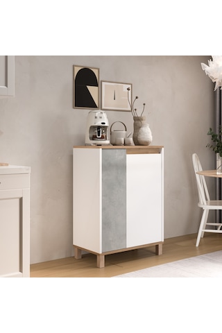 Robin Home Alaska Çok Amaçlı Dolap Mutfak Kiler Erzak Banyo Dolabı 97cm Sepet-beyaz-taş Beyaz