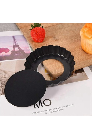 Xurunkeji Adet 4 İnç/10 Cm Mini Turta Muffin Kek Kalıbı Yapışmaz Tart Kiş Flan Kalıbı Çıkarılabilir Gevşek Tabanlı Yuvarlak Fırın Kapları Siyah