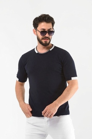 Onno Pamuk İplikli İnce Triko Tshirt Lacivert