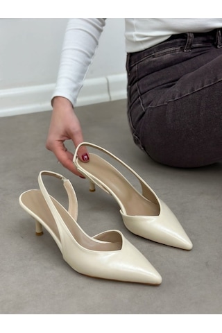 Ervanın Butiği Bej Parlak Deri Jaren Lastik Detay Kadın Stiletto-6086 Bej Cilt