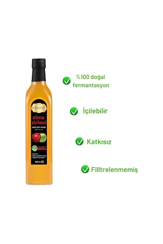 Elma Sirkesi 500 Ml X 2 Adet Doğal Fermantasyon İçilebilir Katkısız Cam Şişe