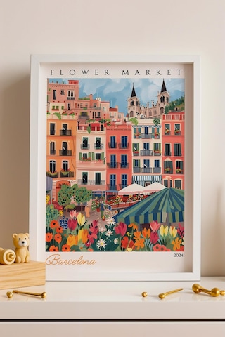Barselona İspanya Çerçeveli Tablo Seyahat Severlere Salon Ve Ofis İçin Estetik Duvar Dekoru Travel Flower Market