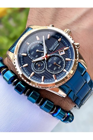 Ferrucci Lacivert Rose Gold Renk Çelik Kordon Fonksiyonlar Aktif Erkek Kol Saati + Bileklik Hediyeli Nda969