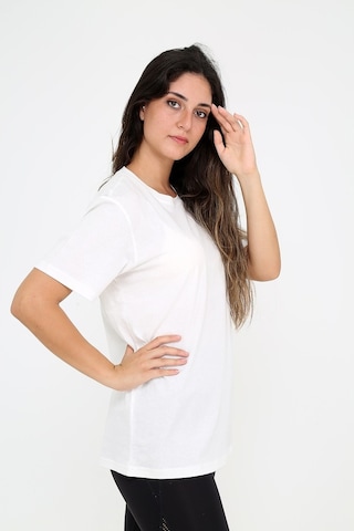 Rubadi Oversize Bol ve Geniş Kesim Bisiklet Yaka Basic Salaş Model T-Shirt Ekru