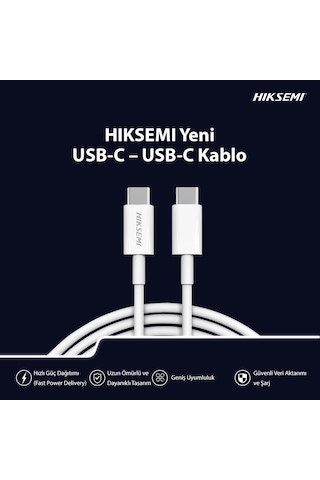 Hıksemı Hs-hub-cbc2c Usb-c To Usb-c Hızlı Şarj Ve Veri Kablosu 60w, 1m - Beyaz