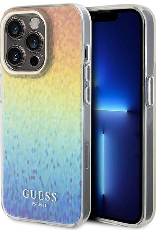 Apple Uyumlu iPhone 15 Pro Max Kılıf Guess Lisanslı Yazı Logolu Mirror Disco Kapak Mor