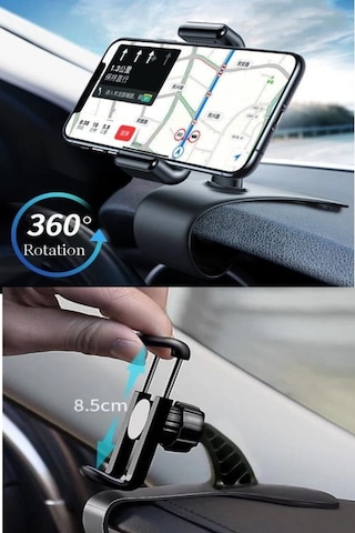 Araba Gösterge Üstüne Takılan 360 Dönebilen Kıskaçlı Telefon Tutucu Tutacağı