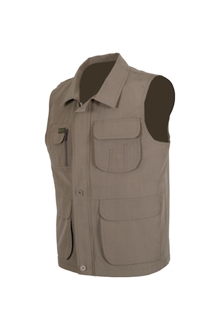 Erkek Keten Yelek Normal Kesim Yakalı Rar00880 Avcı Yeleği Krem