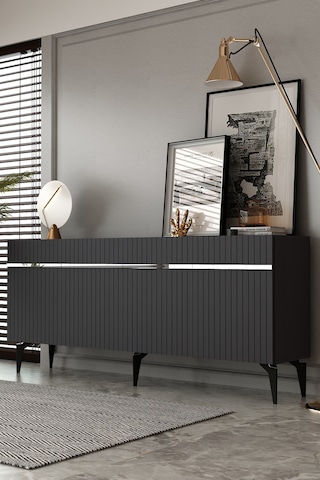Fontana Lazer Pleksi Desen Konsol Tv Sehpası Çok Amaçlı Dolap 180 Cm Ag Antrasit - Gümüş