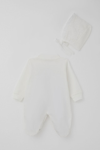 Breeze Kız Bebek Patikli Tulum Dantel Detaylı Çiçek Nakışlı 0-6 Ay, Ekru Ekru