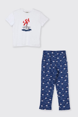 Panço Erkek Çocuk Kayık Desenli Lacivert Pijama Takım