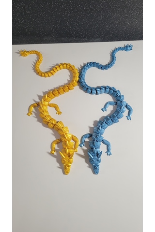 55 Cm 3d Baskı Ejderha Figürü İkili Set Altın & Mavi Hareketli Eklemli Dragon Büyük Boy Dekoratif Masaüstü Süs Koleksiyonluk Hediyelik