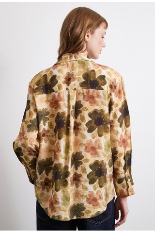 Kadın Uzun Kol Desenli Renkli Pamuk Saten Premium Kalite Spor Şık Gömlek Lime Sarı