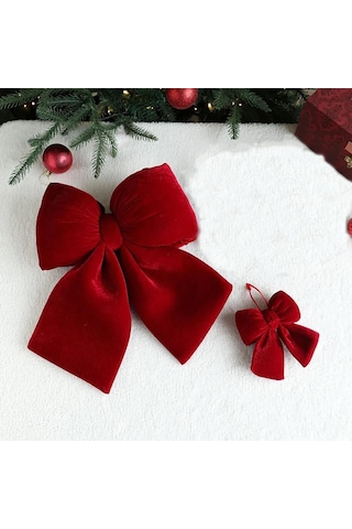 Folinda Noel Dekorasyonu: Bordo Kadife Bowknot, Ağaç Ve Duvar Süsü, 3 Boyut Seçeneği - 1 Adet