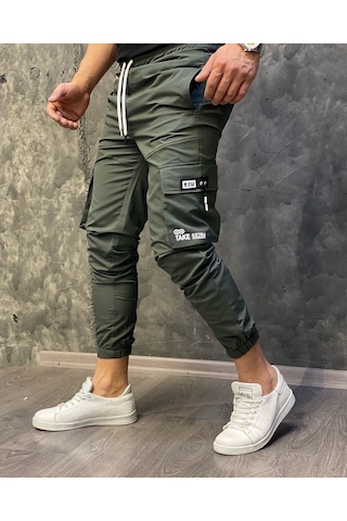 Oliggopol Erkek Haki Yeşil Bel Ve Paçası Lastikli Yandan Cepli Tarz Jogger