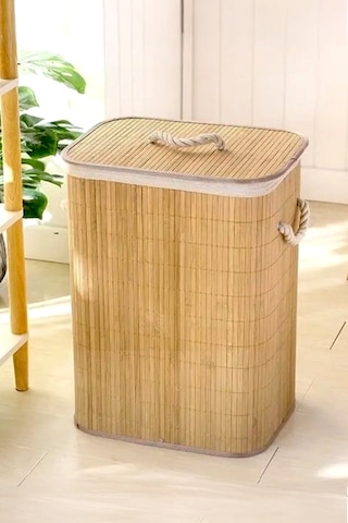 Katlanabilir Bambu Çamaşır Kirli Sepeti 41x31x50 Bej