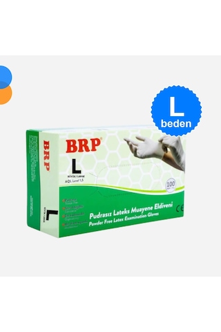 Brp Pudrasız Lateks Muayene Eldiven Large L 100'lü Kutu