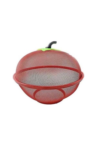 Pazly Kırmızı Metal Meyve Sepeti Sebze Havzası Taşınabilir Çok Fonksiyonlu 28x24cm Mutfak Yemek Örtüsü Kırmızı