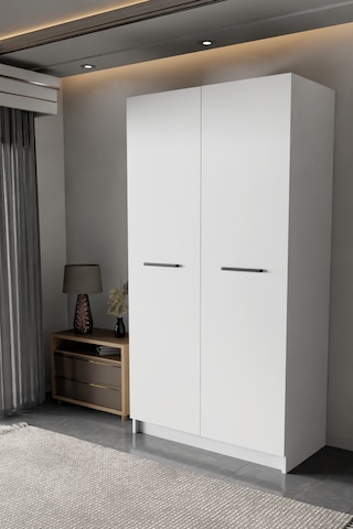 - Ladik - Beyaz Çift Kapaklı Gardırop 180-90-45 Cm Beyaz